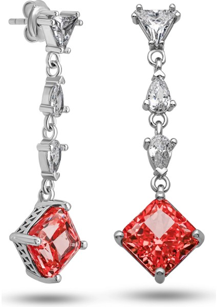 Gümüş Ice Cut Kırmızı Zirkon Taşlı Işıltılı Kadın Küpe