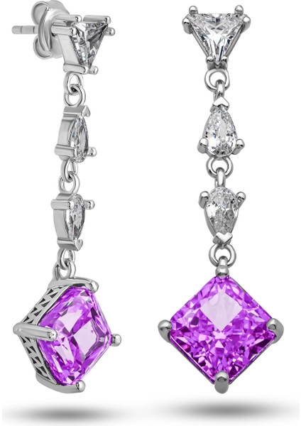 Gümüş Ice Cut Mor Zirkon Taşlı Işıltılı Kadın Küpe