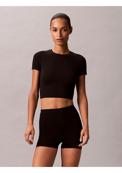 Calvın Kleın Kadın Marka Logolu Pamuklu Bisiklet Yakalı Dar Kesimli Crop Günlük Kullanıma Uygun Siyah T-Shirt LV00QS7546 Ub1 modelleri