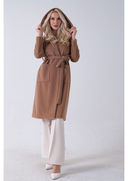 Camel Çift Cepli Kemer Bağlamalı Kapüşonlu Yün Kaban 0108089.09 modelleri