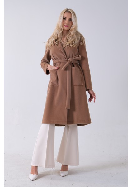 Camel Çift Cepli Kemer Bağlamalı Kapüşonlu Yün Kaban 0108089.09 indirimleri