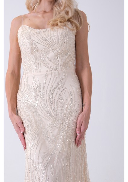 Gold Taş Işlemeli Uzun Balık Abiye 0801056.122