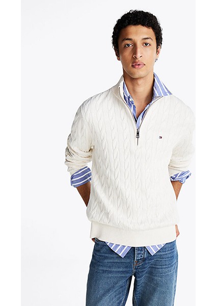 Tommy Hılfıger Erkek Marka Logolu Şık Görünüşlü Kış Kullanımına Uygun Sarı Kazak MW0MW36532 Z00