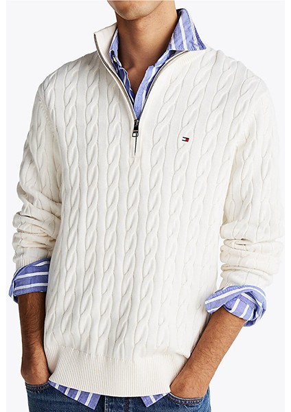 Tommy Hılfıger Erkek Marka Logolu Şık Görünüşlü Kış Kullanımına Uygun Sarı Kazak MW0MW36532 Z00 fiyatları