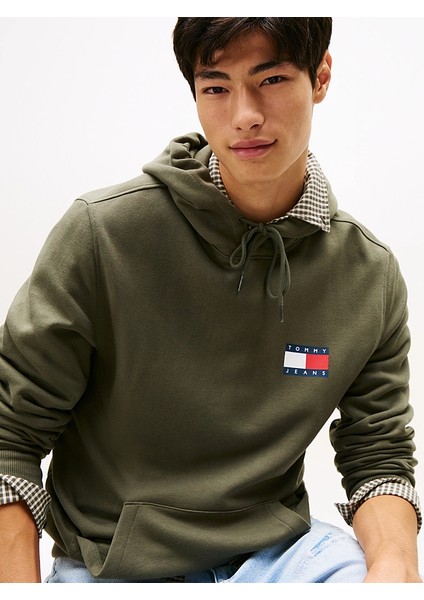 Tommy Hılfıger Erkek Marka Logolu Kapüşonlu Organik Pamuklu Kanguru Ceplli Günlük Kullanıma Uygun Yeşil Sweatshirt DM0DM20738 Mrh fiyatları
