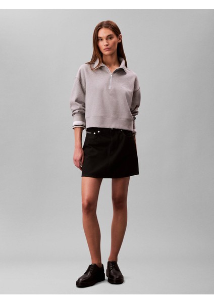 Calvın Kleın Kadın Marka Logolu Pamuk Karışımlı Yarım Fermuarlı Şık Görünümlü Gri Sweatshirt LVGWF5W310 P7A fırsatları