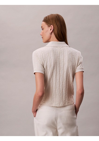 Calvın Kleın Kadın Marka Logolu Pamuklu Polo Yakalı Kısa Kollu Günlük Kullanıma Uygun Şık Görünümlü Bej Polo Yaka T-Shirt LV044D209G 67U modelleri