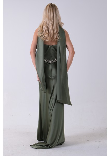 Haki Üzeri Taş Işleme Detaylı Kuşak Bağlama Detaylı Straplez Abiye 08011801.23 indirimleri