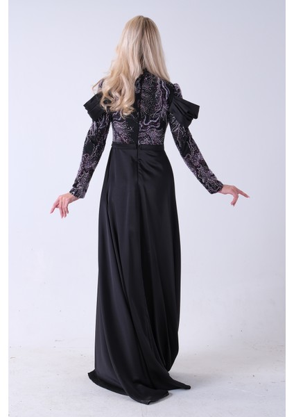 Siyah Üzeri Taş Işlemeli Bisiklet Yaka Tesettür Elbise 6502502.01 indirimleri