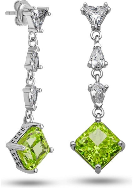 Gümüş Ice Cut Yeşil Zirkon Taşlı Işıltılı Kadın Küpe