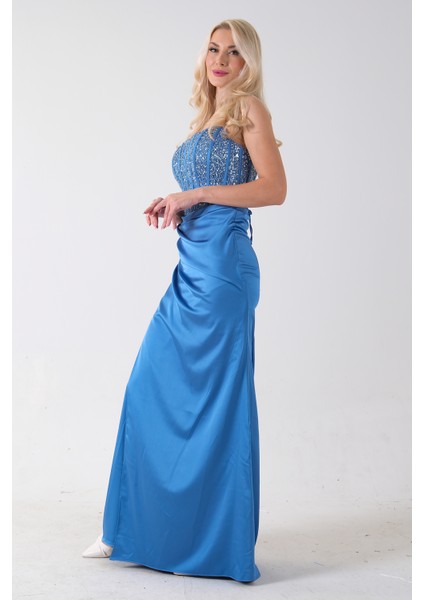 Indigo Göğüs Pul ve Taşlı Saten Abiye 9705294.98 fırsatları