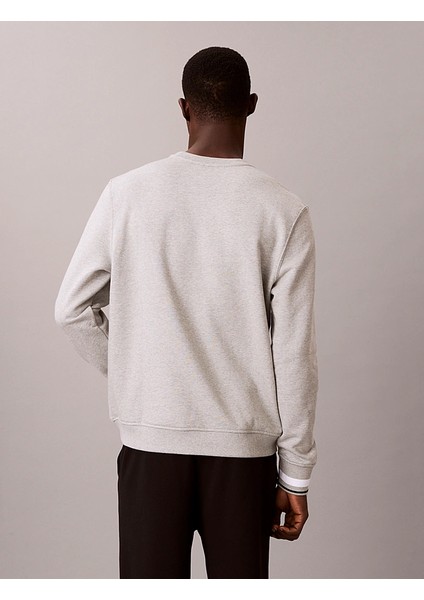 Calvın Kleın Erkek Marka Logo Baskılı Bisiklet Yaka Günlük Kullanıma Uygun Uzun Kollu Şık Görünüşlü Gri Sweatshirt LVGMF5W312 P7A modelleri