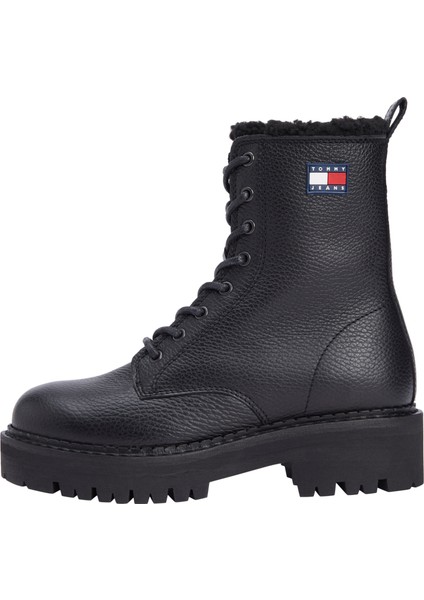 Tommy Hılfıger Kadın Marka Logo Detaylı Kalın Tabanlı Full Bağcıklı Şık Görünümlü Günlük Kullanıma Uygun Siyah Bot & Bootie EN0EN02906 Bds