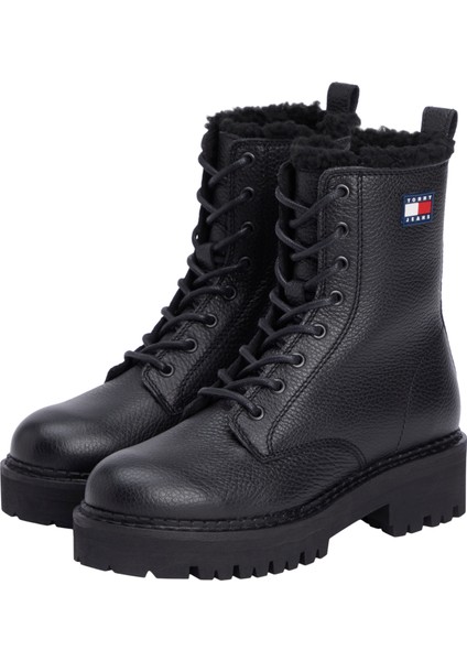 Tommy Hılfıger Kadın Marka Logo Detaylı Kalın Tabanlı Full Bağcıklı Şık Görünümlü Günlük Kullanıma Uygun Siyah Bot & Bootie EN0EN02906 Bds