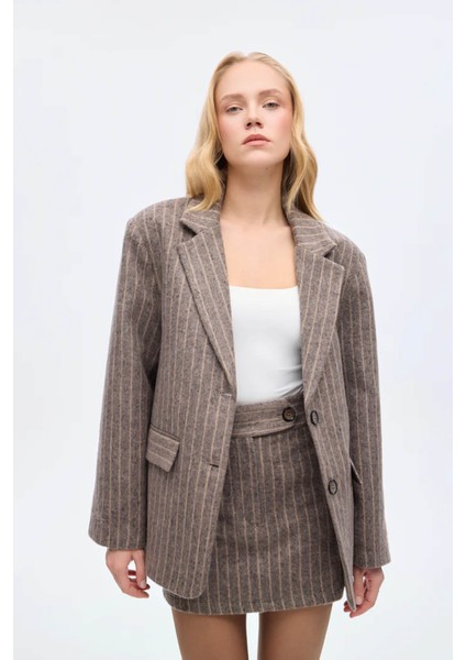 Çizgili Kaşe Vizon Kadın Blazer Ceket CKT01197 modelleri