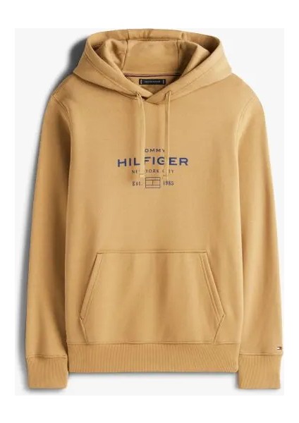 Tommy Hılfıger Erkek Marka Logolu Kapüşonlu Organik Pamuklu Kanguru Ceplli Günlük Kullanıma Uygun Açık Kahverengi Sweatshirt MW0MW40864 Gv7 fırsatları
