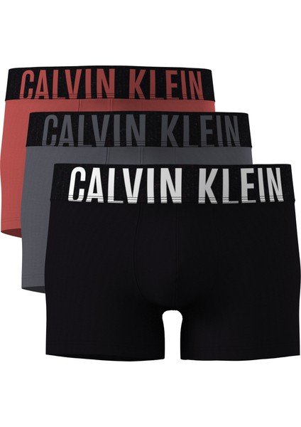 Calvın Kleın Erkek Marka Logolu Elastik Bantlı Günlük Kullanıma Uygun Siyah-Gri-Kırmızı Boxer 000NB3775A 2qq