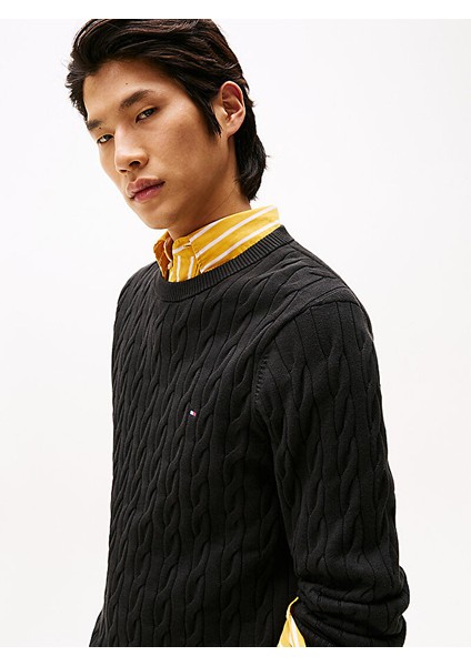 Tommy Hılfıger Erkek Marka Logolu Pamuklu Günlük Kullanıma Uygun Siyah Kazak MW0MW33132 Bds fiyatları