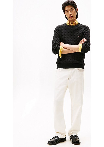 Tommy Hılfıger Erkek Marka Logolu Pamuklu Günlük Kullanıma Uygun Siyah Kazak MW0MW33132 Bds modelleri