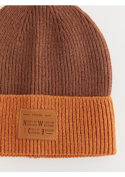 Yeni Sezon Etiket Baskılı Renk Bloklu Erkek Triko Bere indirimleri