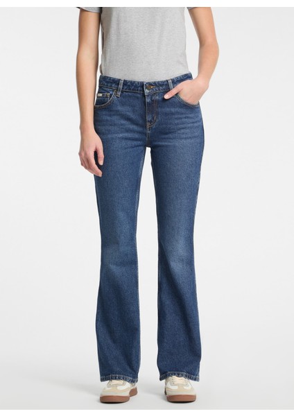 Yüksek Bel Ispanyol Paça Regular Fit Mavi Kadın Denim Pantolon Gj G09 Bootcut - Eco Regen Co Rıver fiyatları