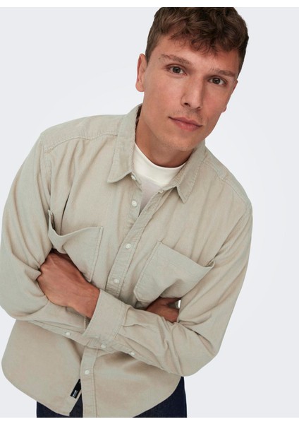Normal Ekru Düz Erkek Gömlek Onsalp Rlx 2pkt Washd Cord Ls Shırt fırsatları