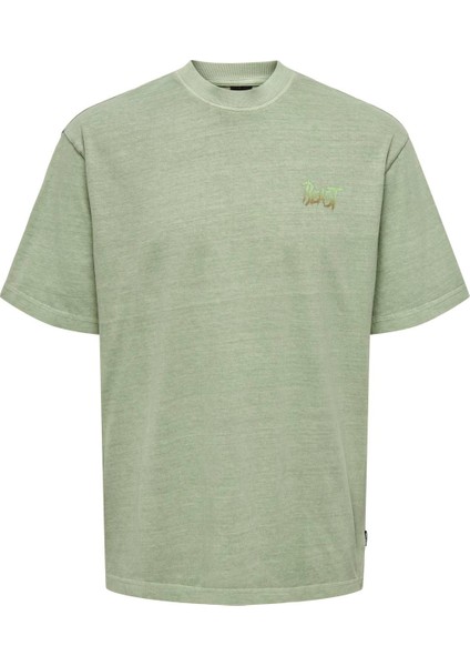 O Yaka Baskılı Gri - Yeşil Erkek T-Shirt Onsmorgan Lıfe Rlx Gradıant Ss Tee