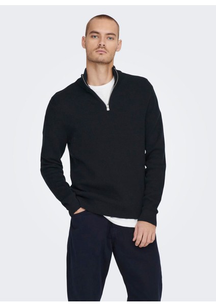 Normal Düz Koyu Lacivert Erkek Kazak Onsphıl Reg 12 Struc Half Zıp Knıt fiyatları