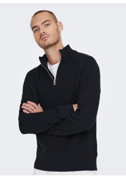 Normal Düz Koyu Lacivert Erkek Kazak Onsphıl Reg 12 Struc Half Zıp Knıt modelleri