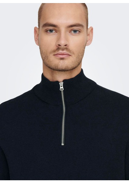 Normal Düz Koyu Lacivert Erkek Kazak Onsphıl Reg 12 Struc Half Zıp Knıt fırsatları