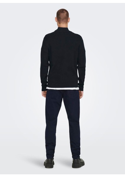 Normal Düz Koyu Lacivert Erkek Kazak Onsphıl Reg 12 Struc Half Zıp Knıt indirimleri