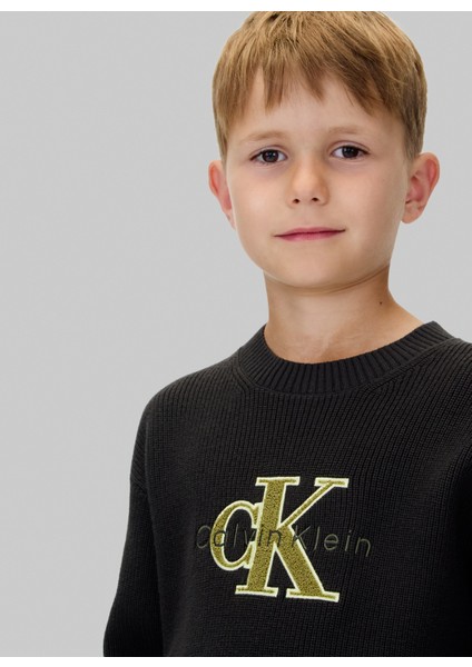 Bisiklet Yaka Regular Fit Nakışlı Siyah Erkek Çocuk Kazak IB0IB02598BEH modelleri