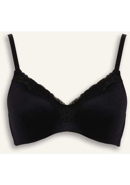 Dantel Detaylı Saten Kaplı Pedli Balensiz Tişört Bra G4698AX25WN