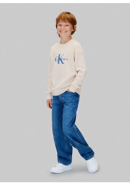 Bisiklet Yaka Regular Fit Nakışlı Ekru Erkek Çocuk Kazak IB0IB02598PGB