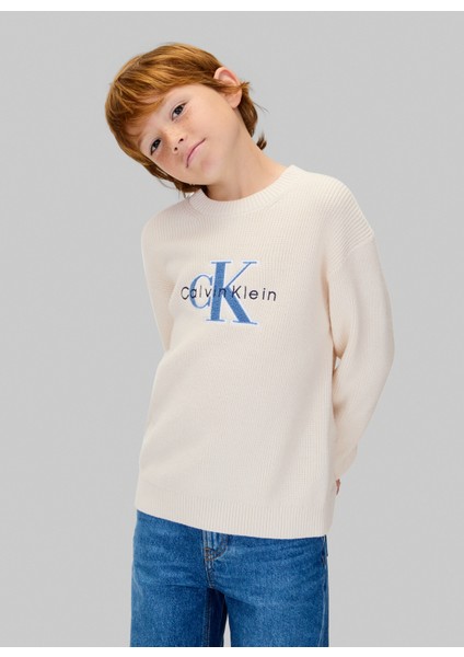 Bisiklet Yaka Regular Fit Nakışlı Ekru Erkek Çocuk Kazak IB0IB02598PGB fiyatları