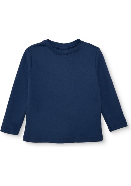 Erkek Bebek Uzun Kol Tshirt Interlok Bisiklet Yaka Uzun Kol