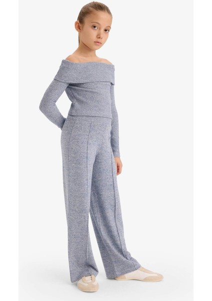 Kız Çocuk 2'li Takım Omzu Açık Bluz Geniş Bol Paça Pantolon G5959A825WN