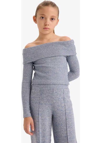 Kız Çocuk 2'li Takım Omzu Açık Bluz Geniş Bol Paça Pantolon G5959A825WN modelleri