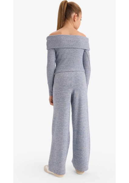 Kız Çocuk 2'li Takım Omzu Açık Bluz Geniş Bol Paça Pantolon G5959A825WN