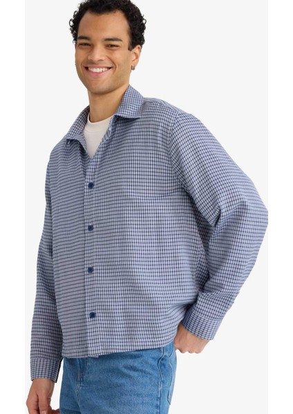 Boxy Fit Kareli Dokuma Uzun Kollu Gömlek G6417AX25WN