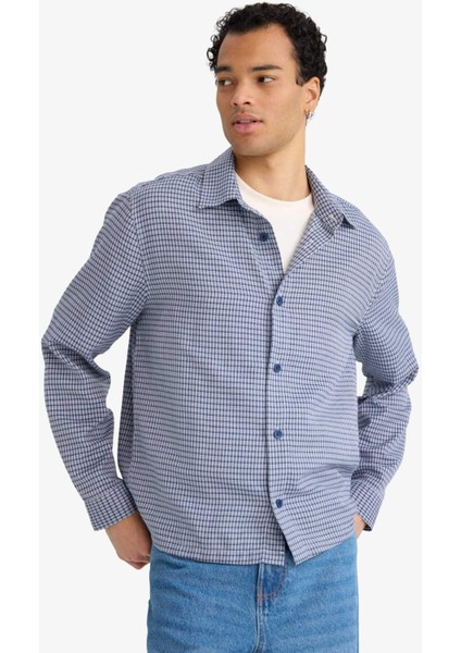 Boxy Fit Kareli Dokuma Uzun Kollu Gömlek G6417AX25WN modelleri