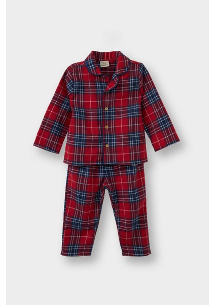 Erkek Bebek Pijama Dokuma Kareli Uzun Kollu Flanel Üst Uzun Alt G4983A525WN