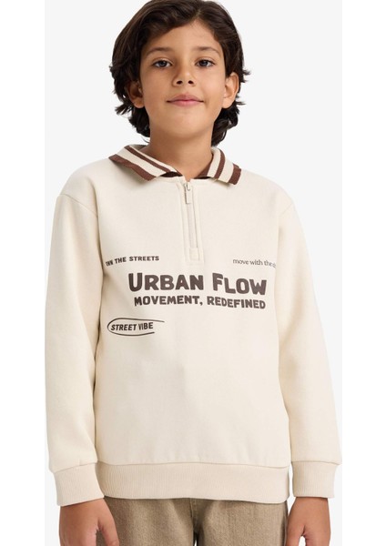 Erkek Çocuk Polo Yaka Baskılı İçi Yumuşak Tüylü Sweatshirt G5544A825CW