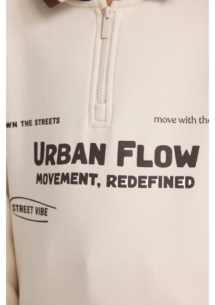 Erkek Çocuk Polo Yaka Baskılı İçi Yumuşak Tüylü Sweatshirt G5544A825CW fırsatları