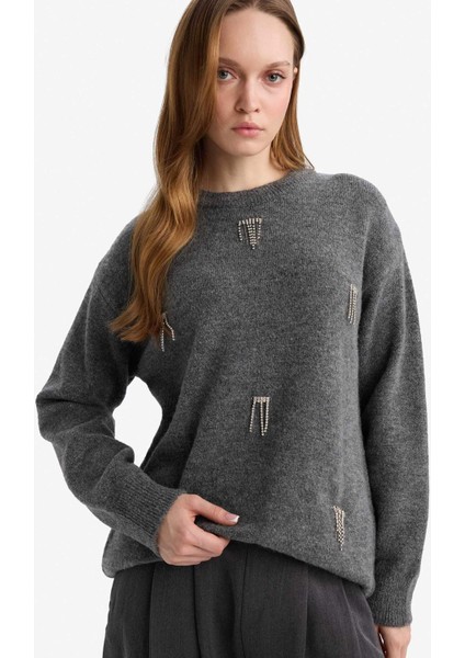 Regular Fit Taşlı Triko TUNIK F6298AX25WN