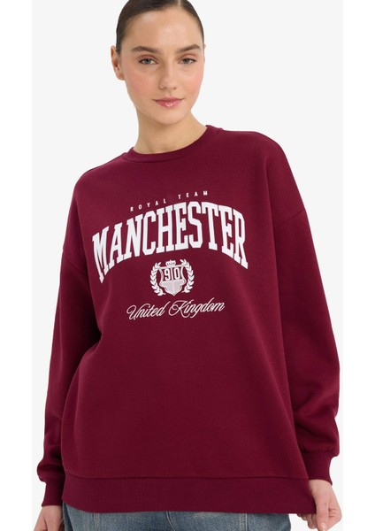 Oversize Geniş Kalıp Bisiklet Yaka Baskılı Sweatshirt G7039AX25WN