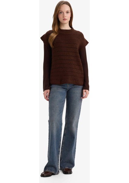 Regular Fit Bisiklet Yaka Triko Süveter G6358AX25WN fiyatları