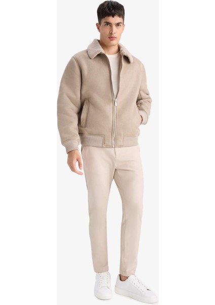 Slim Fit Dar Kesim Kürklü Polo Yaka Astarlı Fermuarlı Cepli Süet Mont A3869AX25WN fiyatları