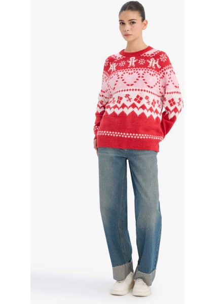 Yılbaşı Temalı Regular Fit Bisiklet Yaka Triko Kazak F6478AX25CW fiyatları