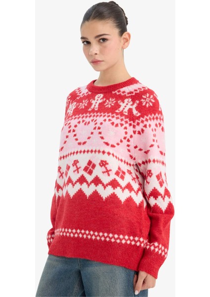 Yılbaşı Temalı Regular Fit Bisiklet Yaka Triko Kazak F6478AX25CW modelleri